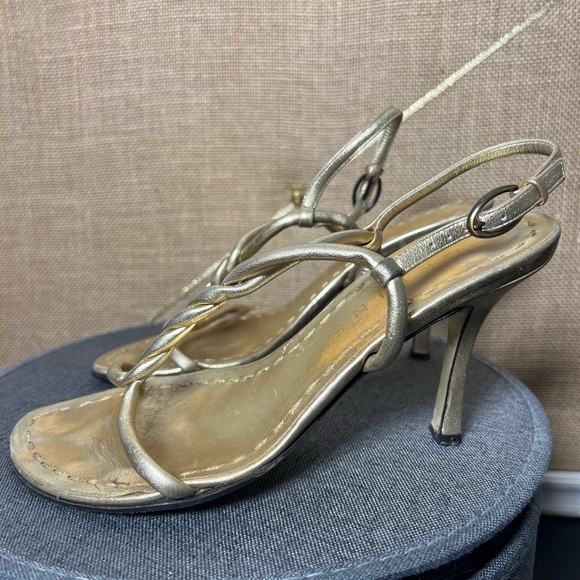 Celine Gold Metallic Twist Sandals with Heels, Size 6.5 US (37 C EU) - Picture 1 of 10